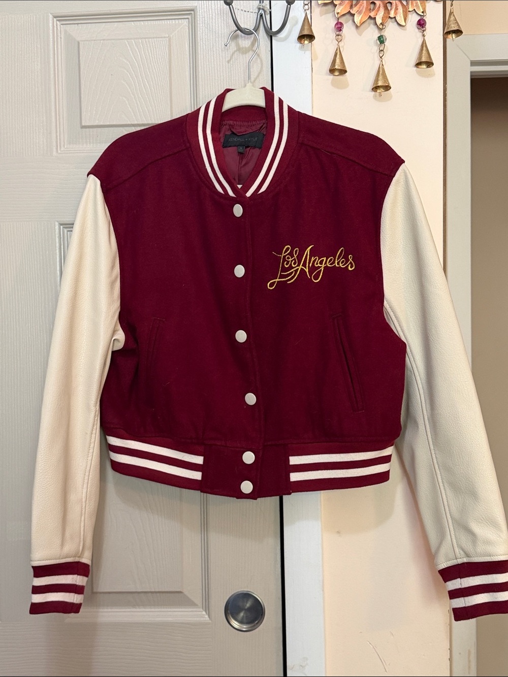 Kendall & Kylie Burgundy and Cream Los Angeles Varsity Jacket